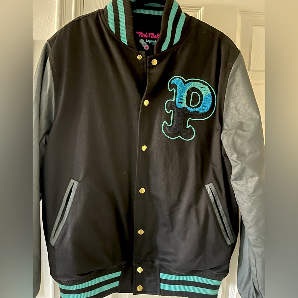 Vintage Pink Dolphin Ocean Navigator Letterman Jacket Like New condition XL